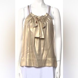 Diane Von Furstenberg silk gold bow Elicia top size 6 NWT